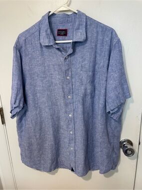 UNTUCKit Cameron 100% Linen Short-Sleeve Button Down Shirt Blue XL men